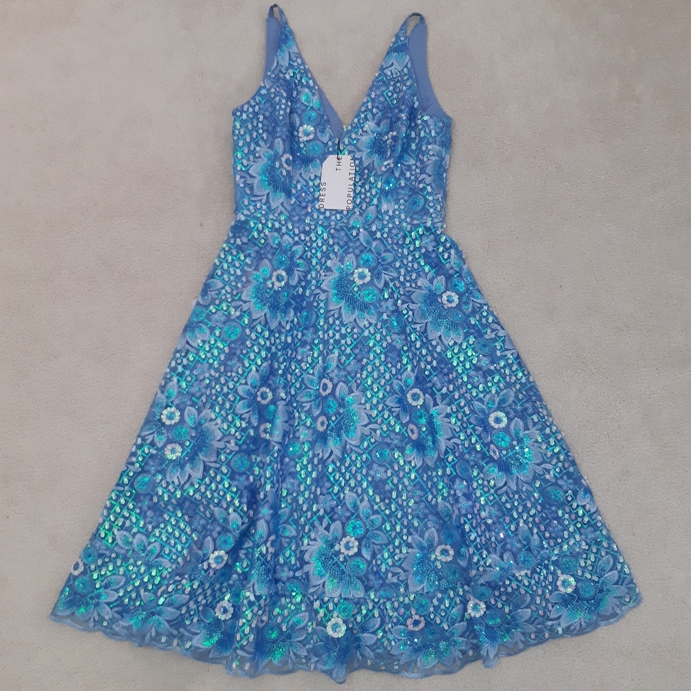 NWT Formal Dress the Population Blue Midi sequin dress